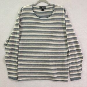 Loft 604 Mens XL Striped‎ Knit Sweater Grey White Outlast Cotton Linen Blend